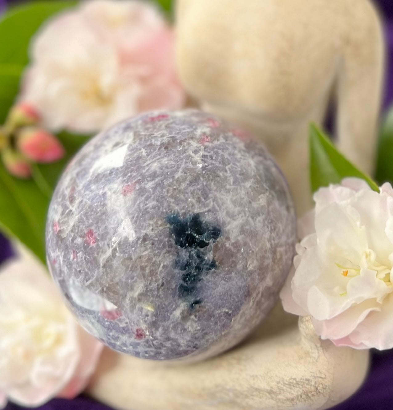 Rare Lepidolite Pink and Blue Tourmaline Crystal Sphere Carving