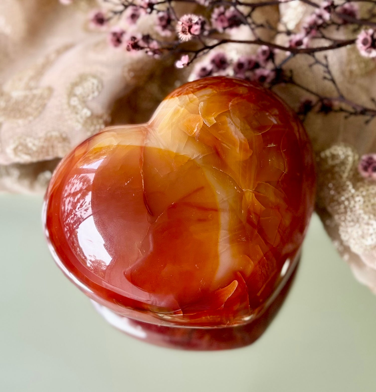 Carnelian Polished Crystal Heart Carving