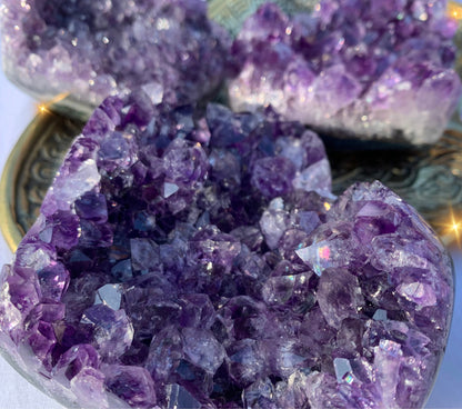 Natural Amethyst Crystal Cluster Heart