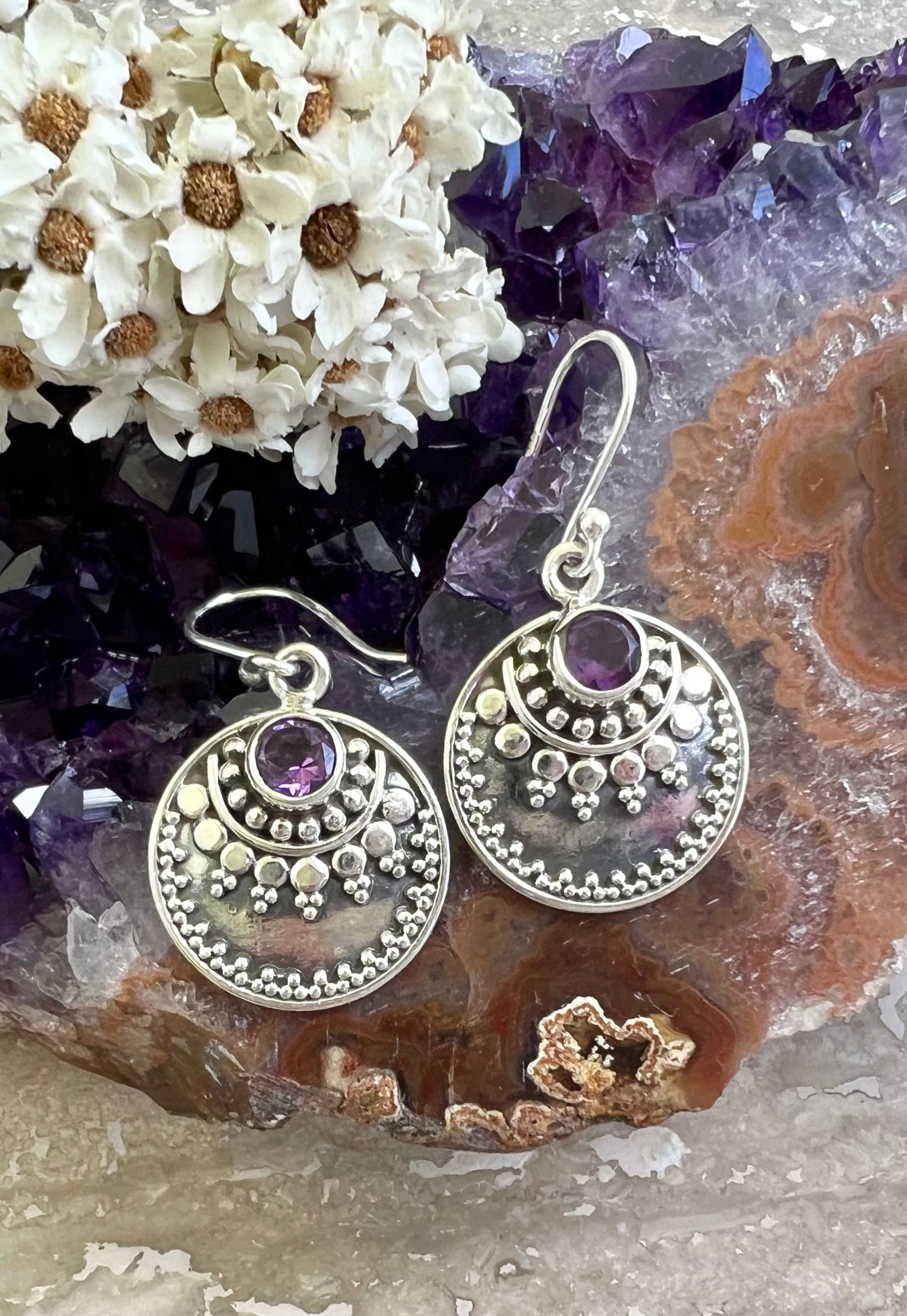 Amethyst Crystal Sterling Silver Earrings