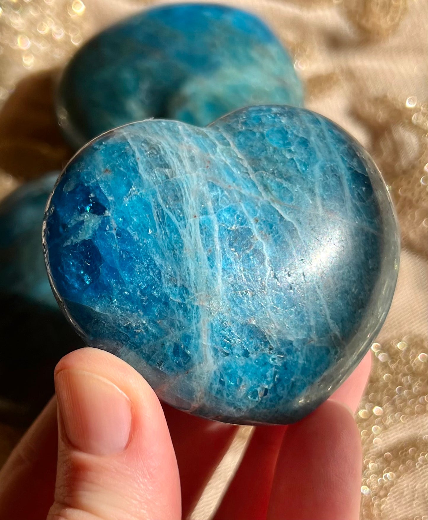 Blue Apatite Puffy Heart Crystal Carving