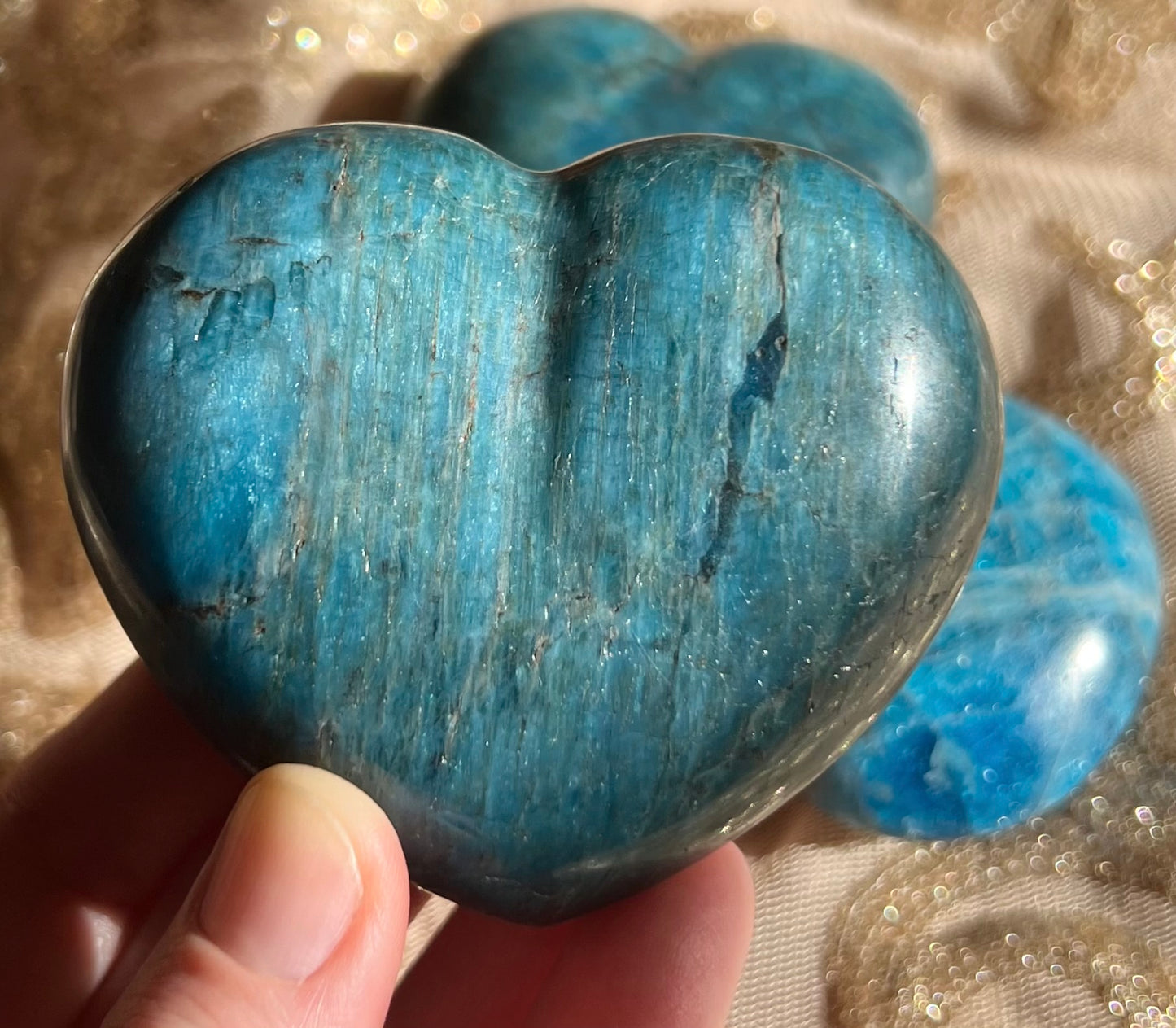 Blue Apatite Puffy Heart Crystal Carving