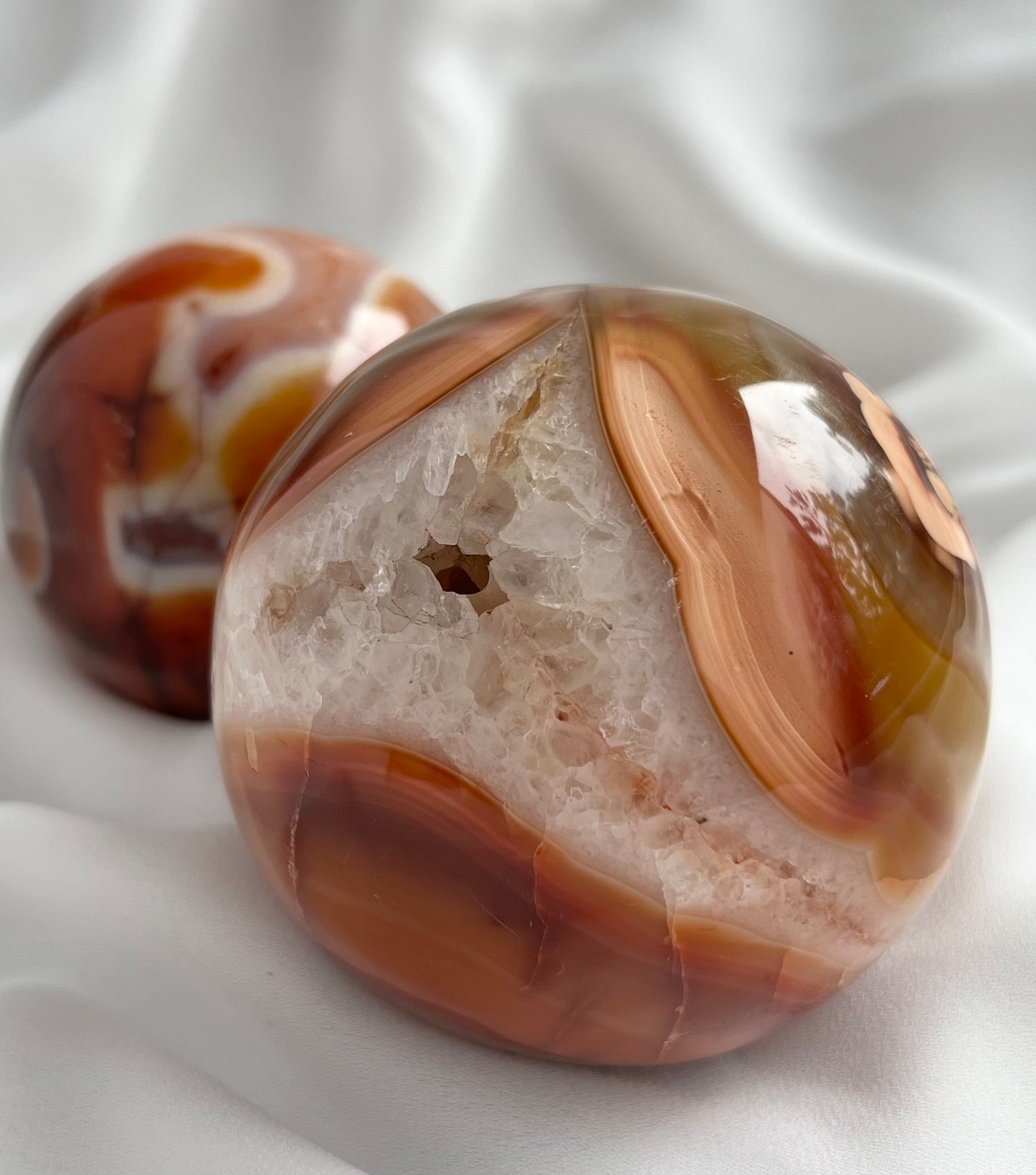 Natural Carnelian Sphere Carving with Druzy