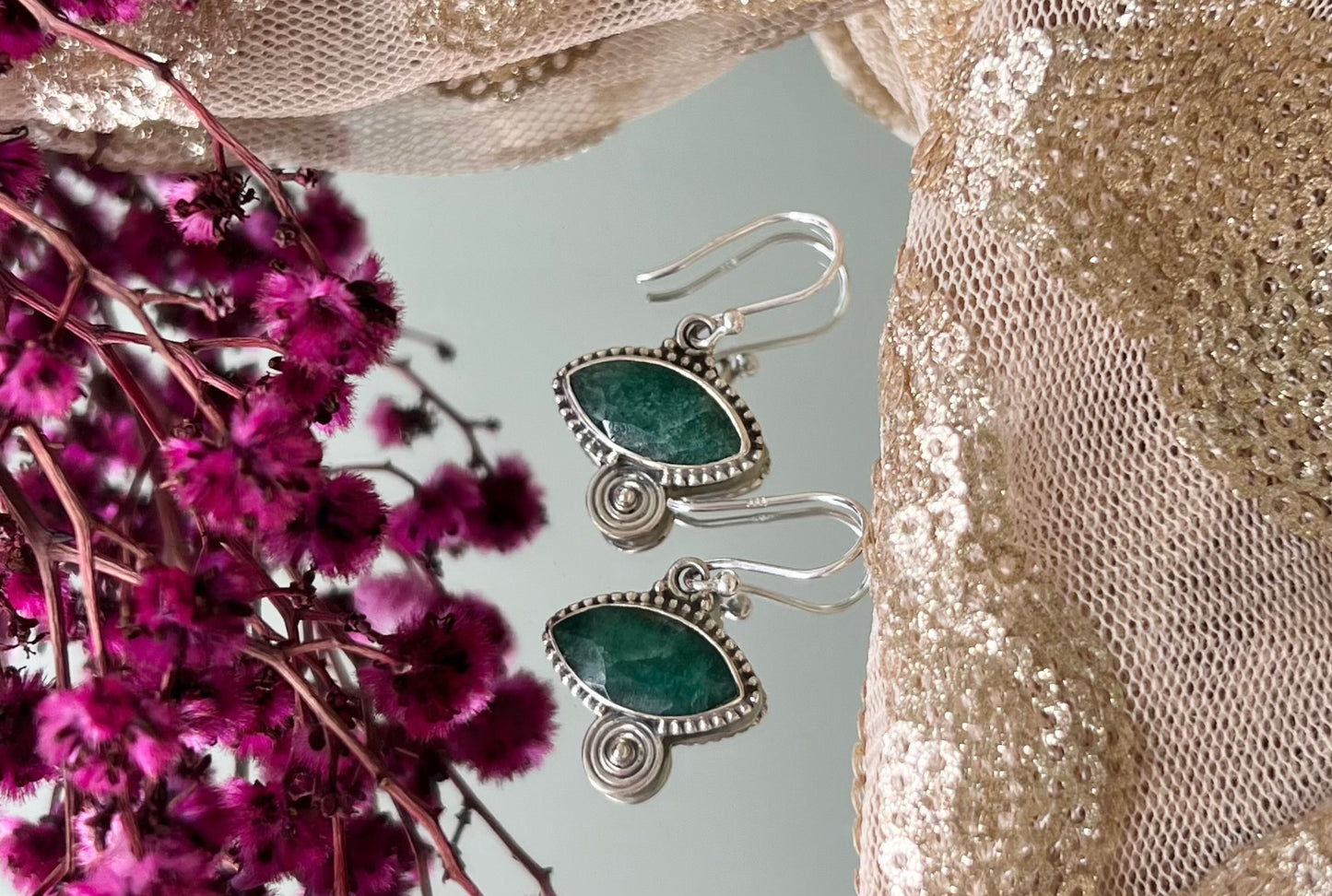 Sterling Silver Emerald Crystal Earrings