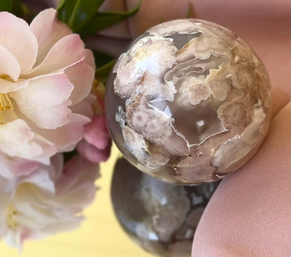 Flower Agate Crystal Sphere Carving