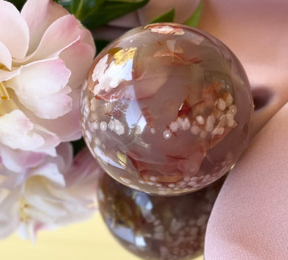 Flower Agate Crystal Sphere Carving