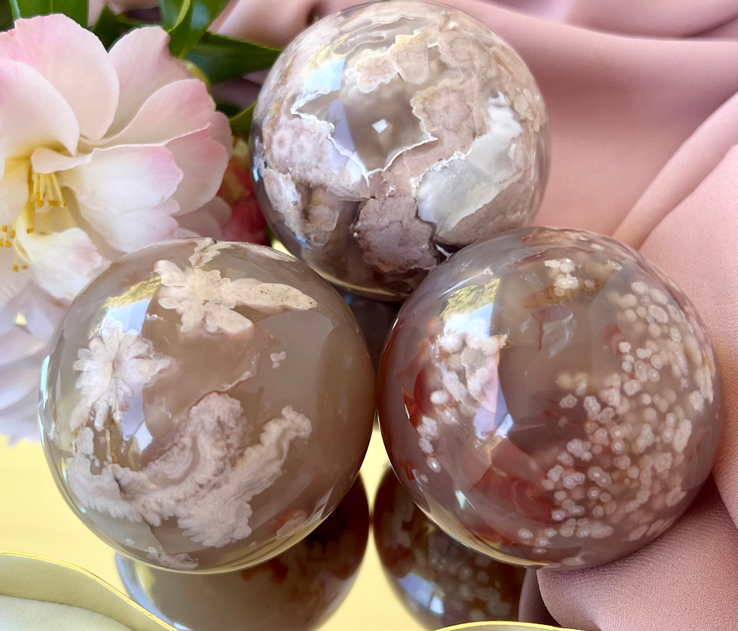 Flower Agate Crystal Sphere Carving