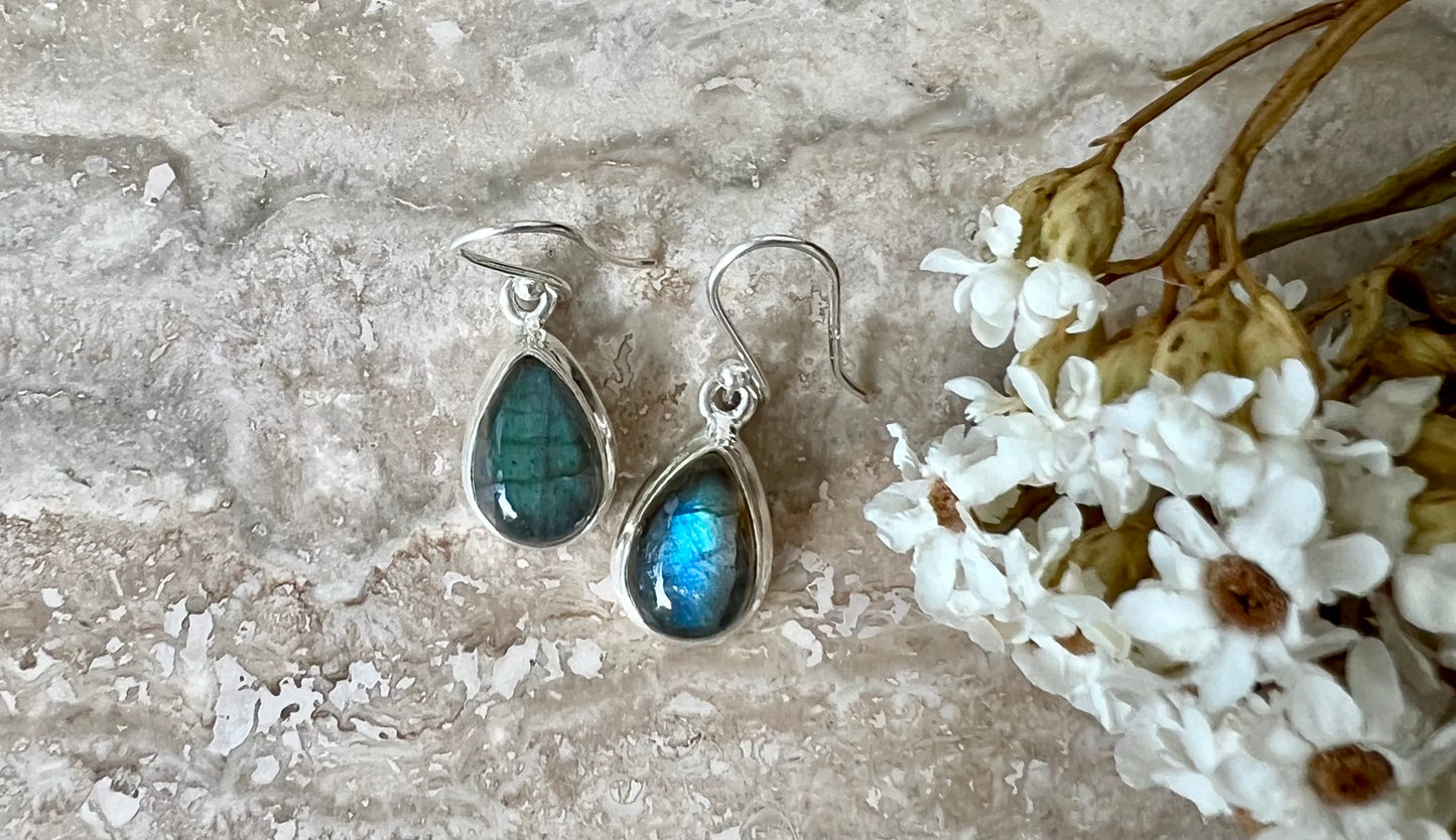 Labradorite Sterling Silver Crystal Earrings