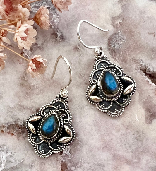 Labradorite Sterling Silver Crystal Earrings