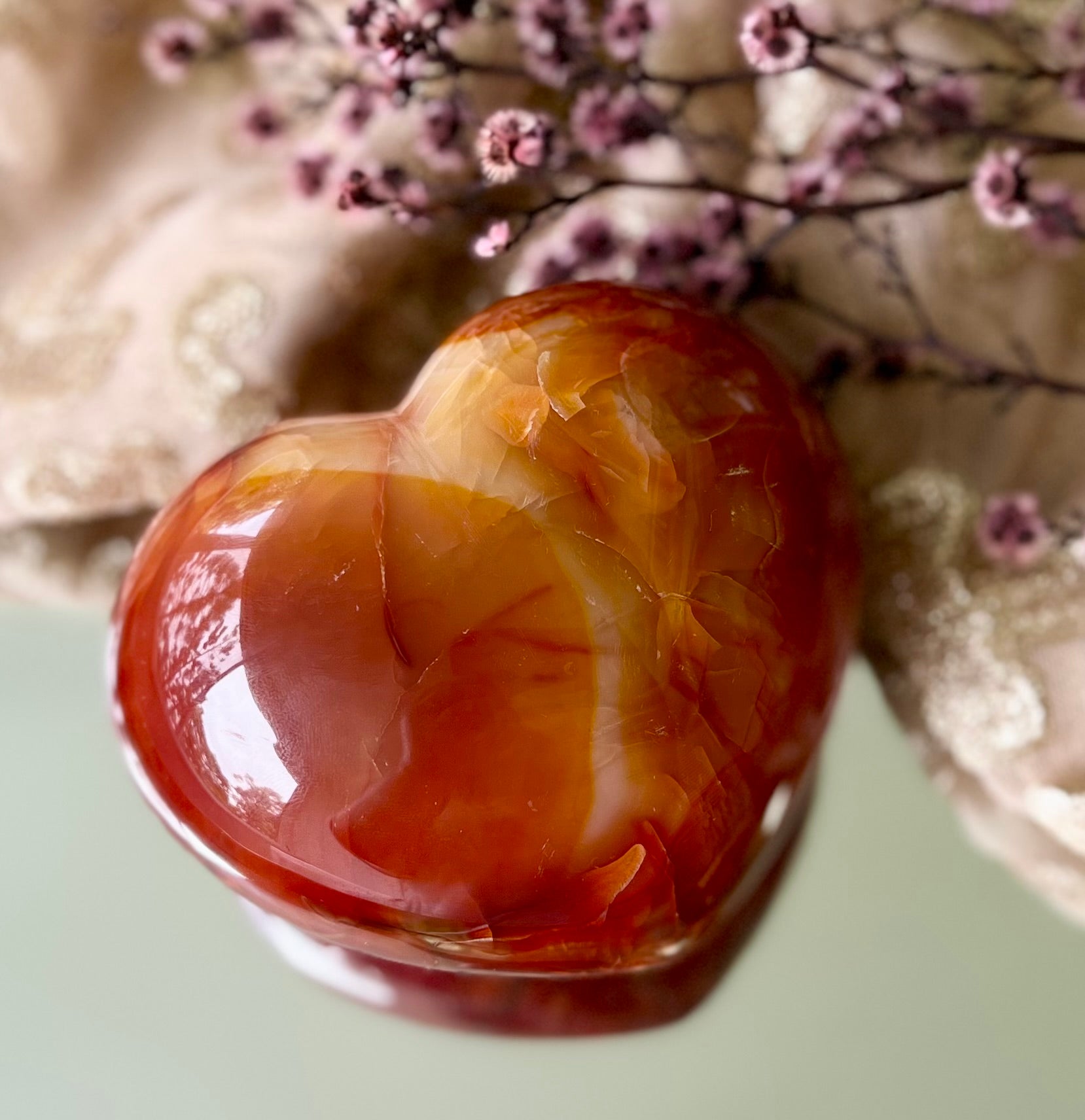 Large Quality Carnelian Crystal Puffy Heart