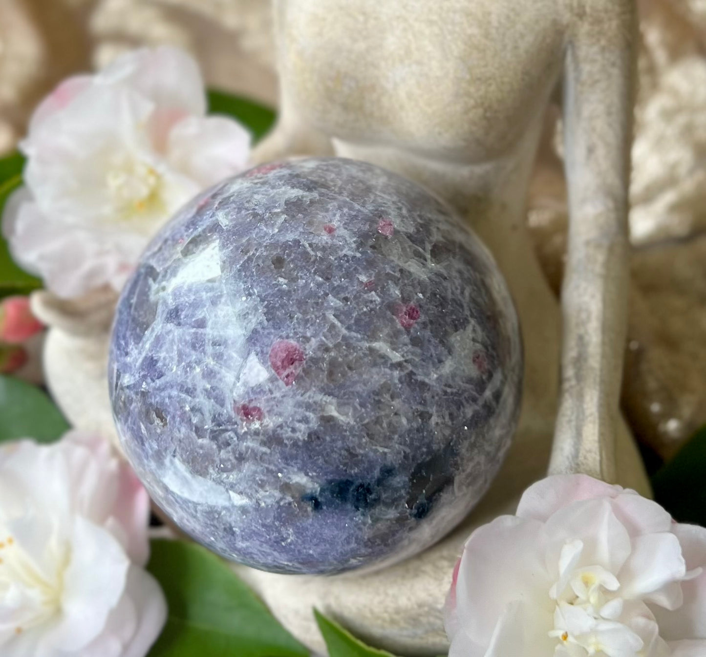 Lepidolite Pink Blue Tourmaline Crystal Sphere Carving