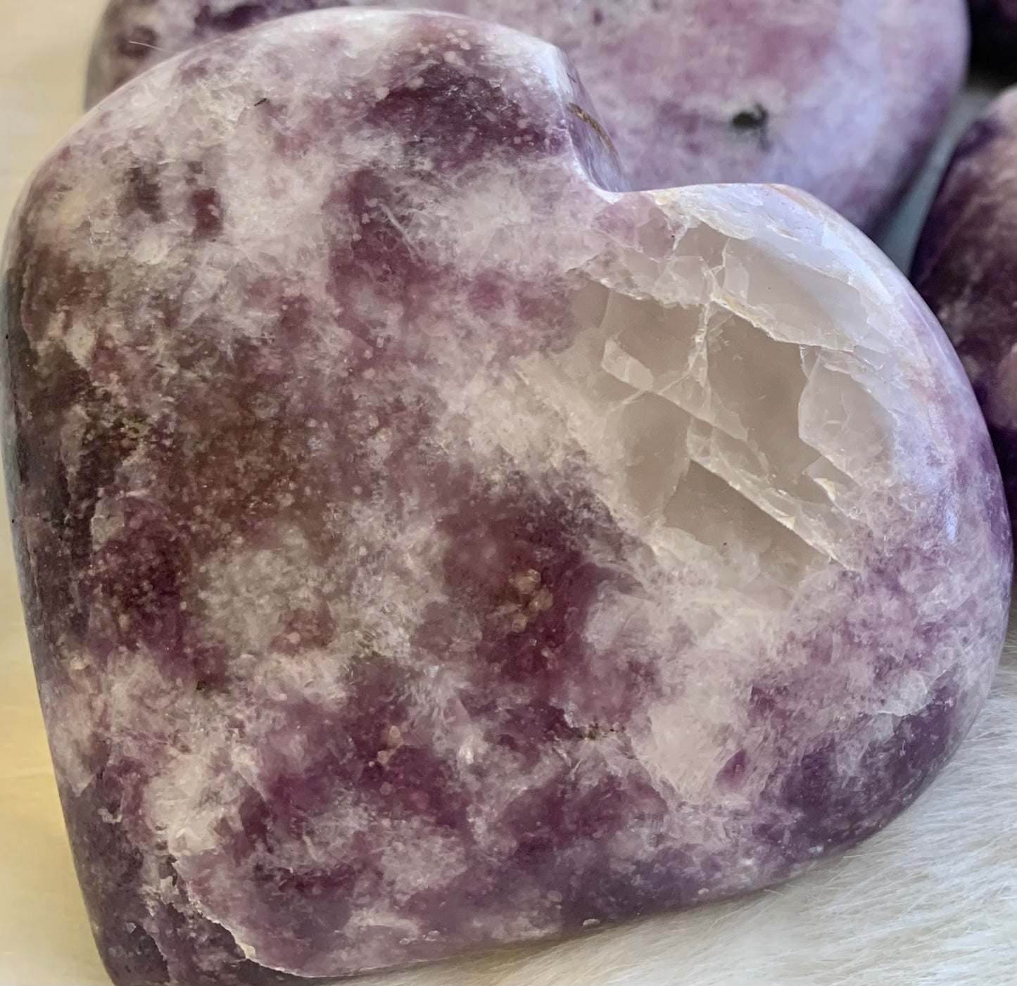 Lepidolite Crystal Heart Shape Carvings