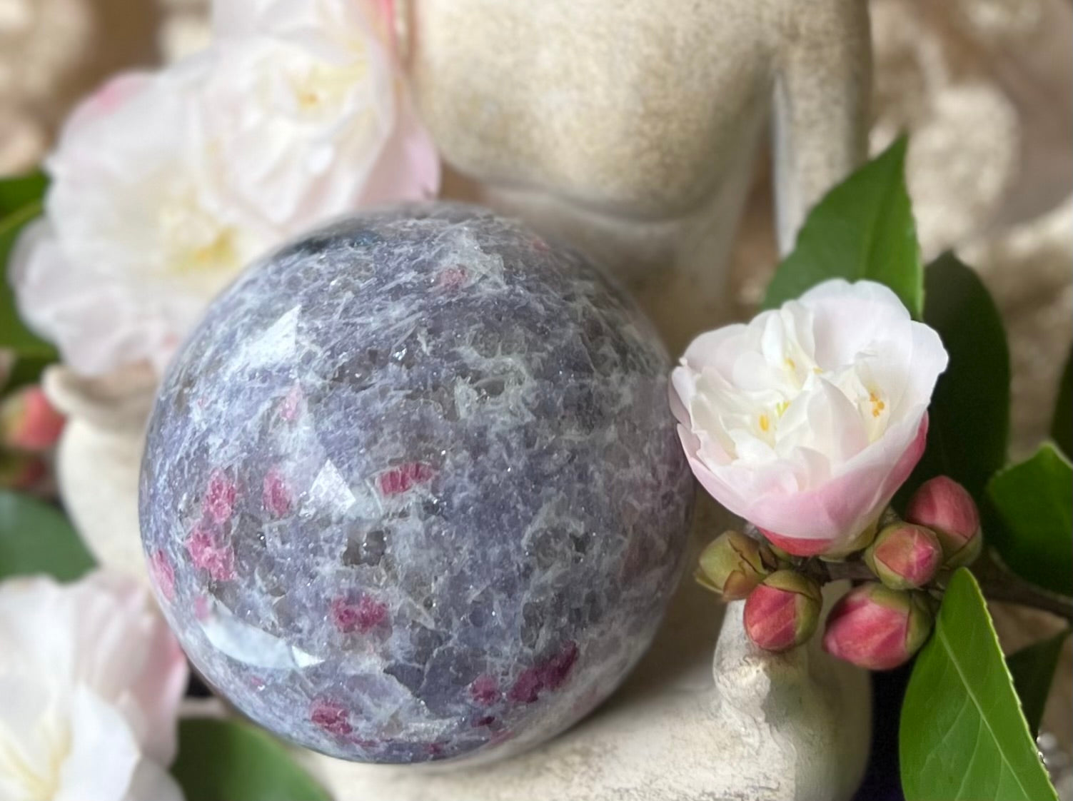 Lepidolite Pink Blue Tourmaline Crystal Sphere Carving