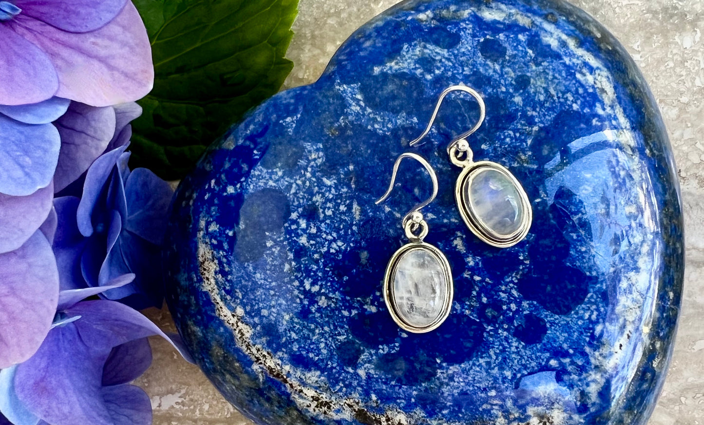 Rainbow Moonstone Crystal Sterling Silver Earrings