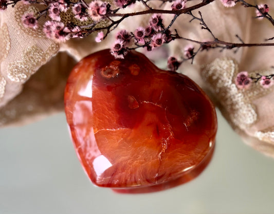 Large Premium Natural Carnelian Crystal Heart Carving