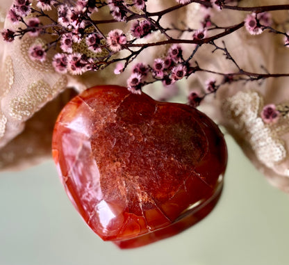 Large Premium Natural Carnelian Crystal Heart Carving