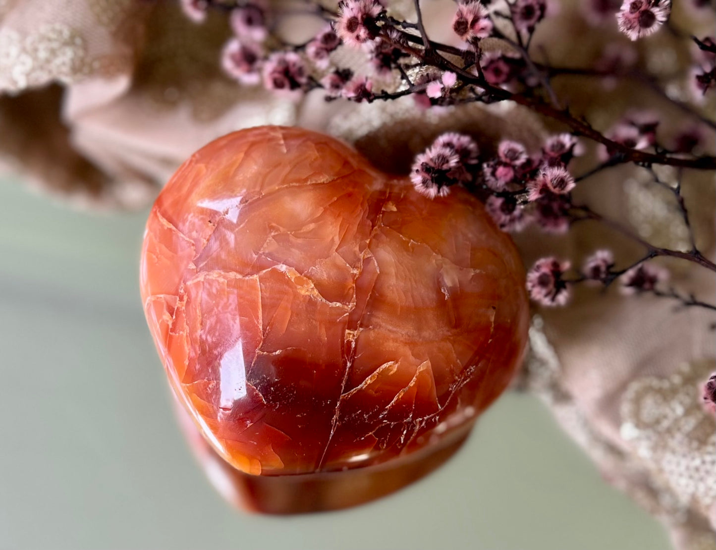 Natural Carnelian Crystal Puffy Heart Carving