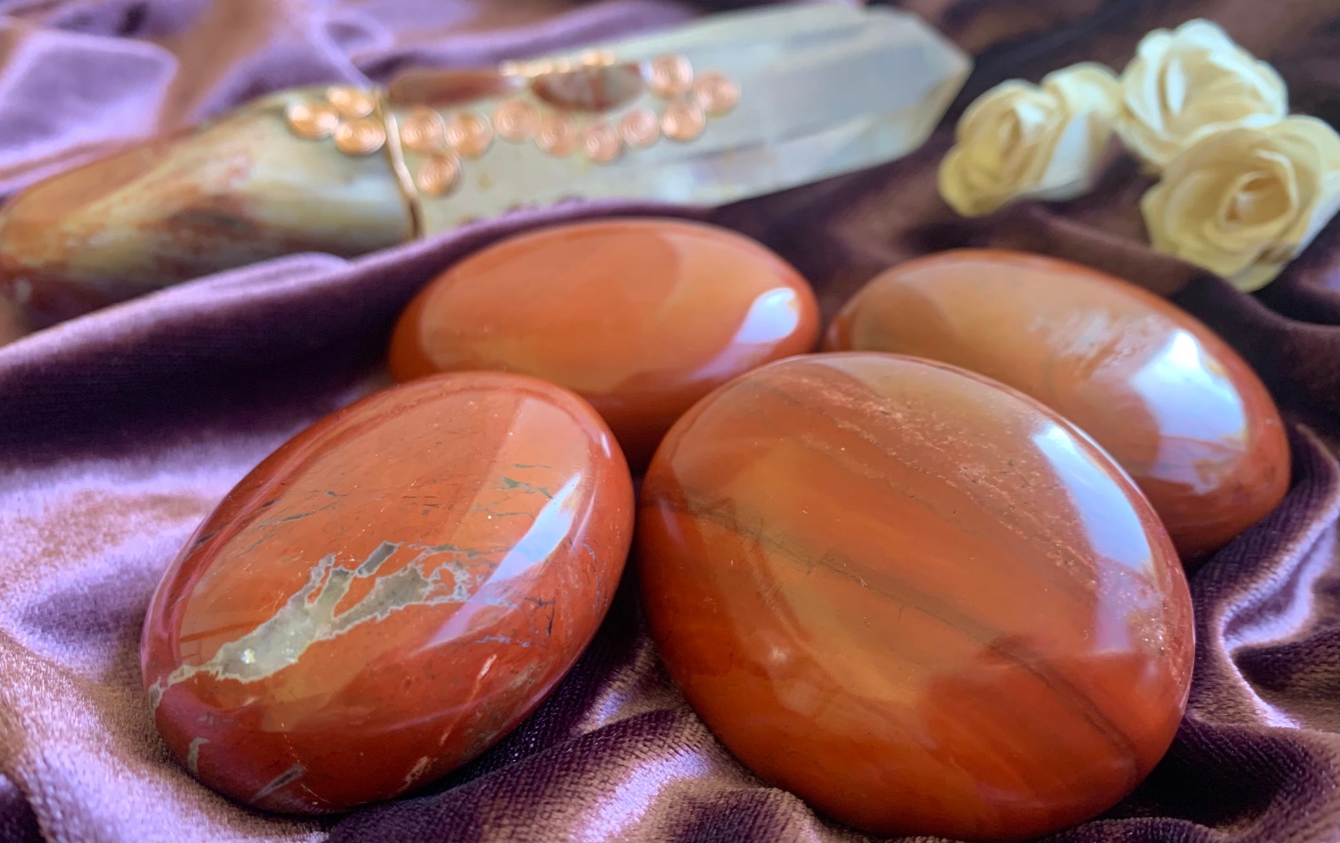 Red Jasper Polished Crystal Palm Stones