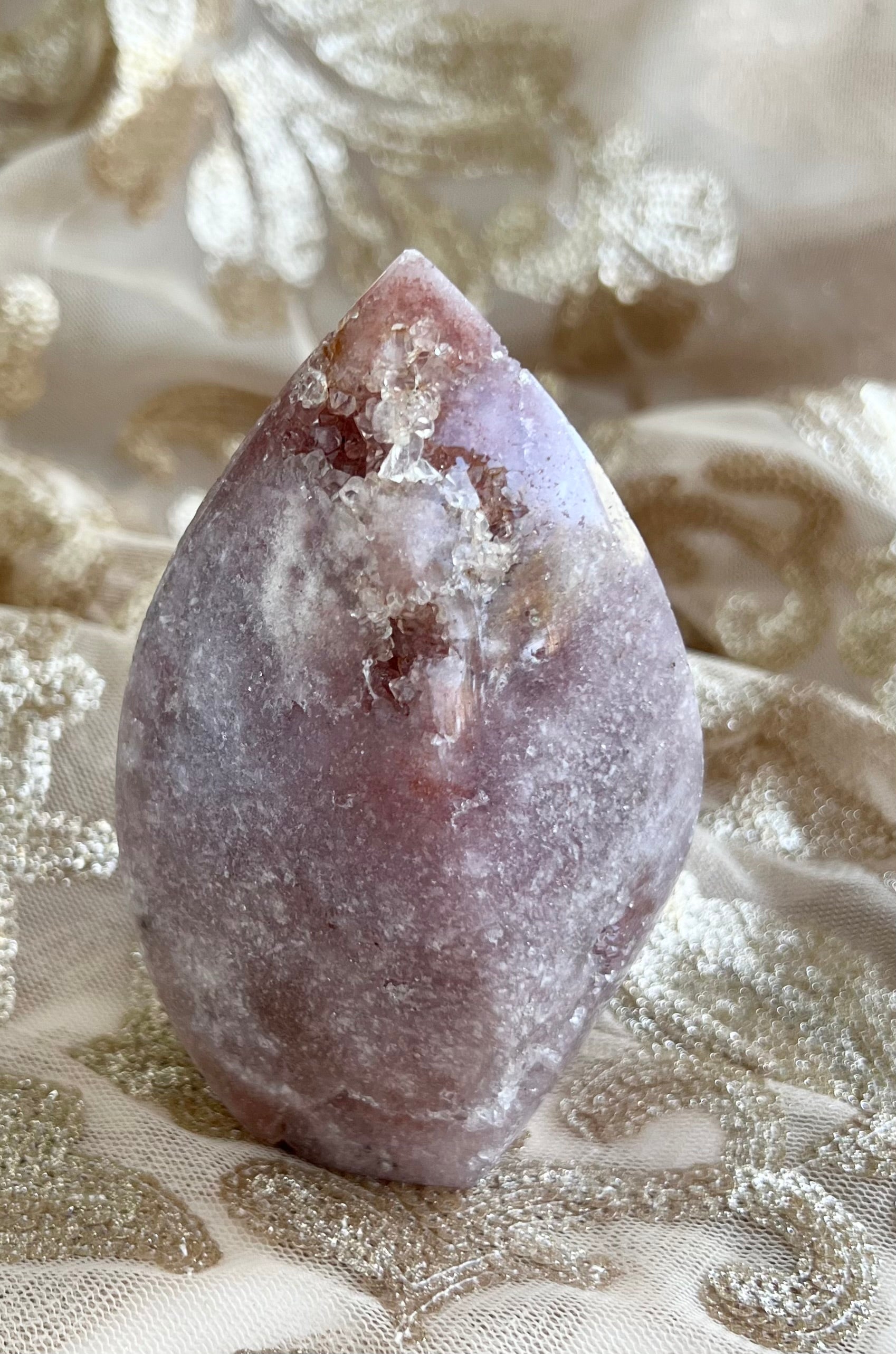 Pink Amethyst Crystal Flame Carving