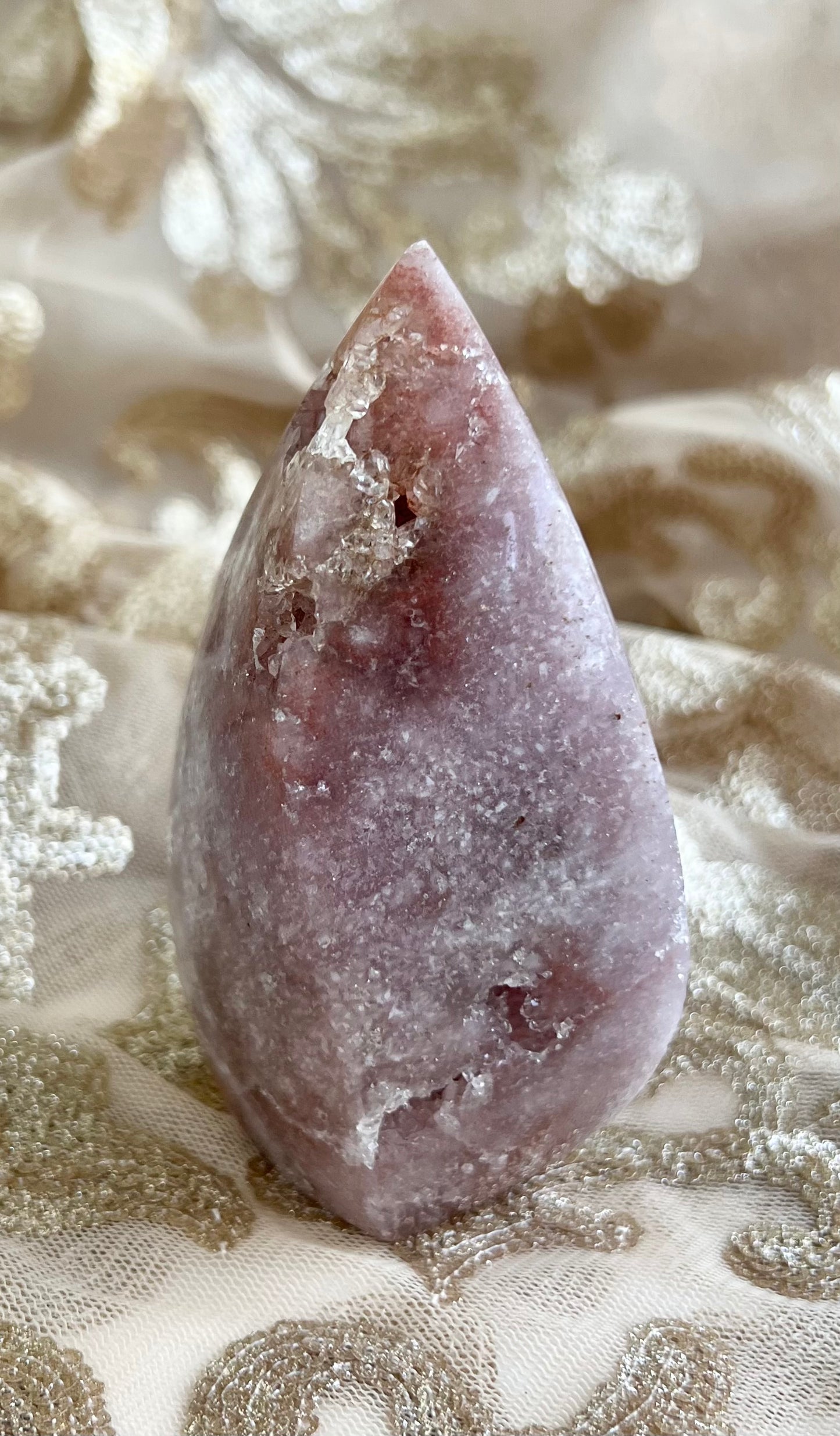 Pink Amethyst Crystal Flame Carving