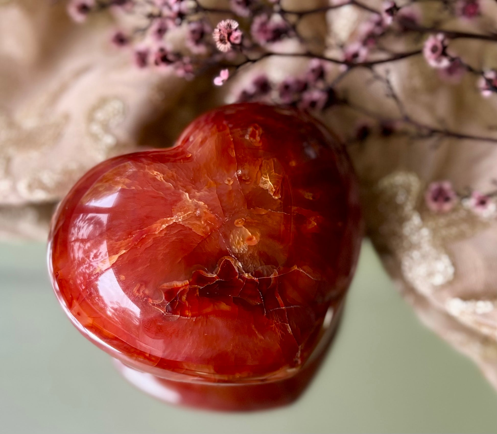 Large Premium Natural Carnelian Crystal Heart Carving