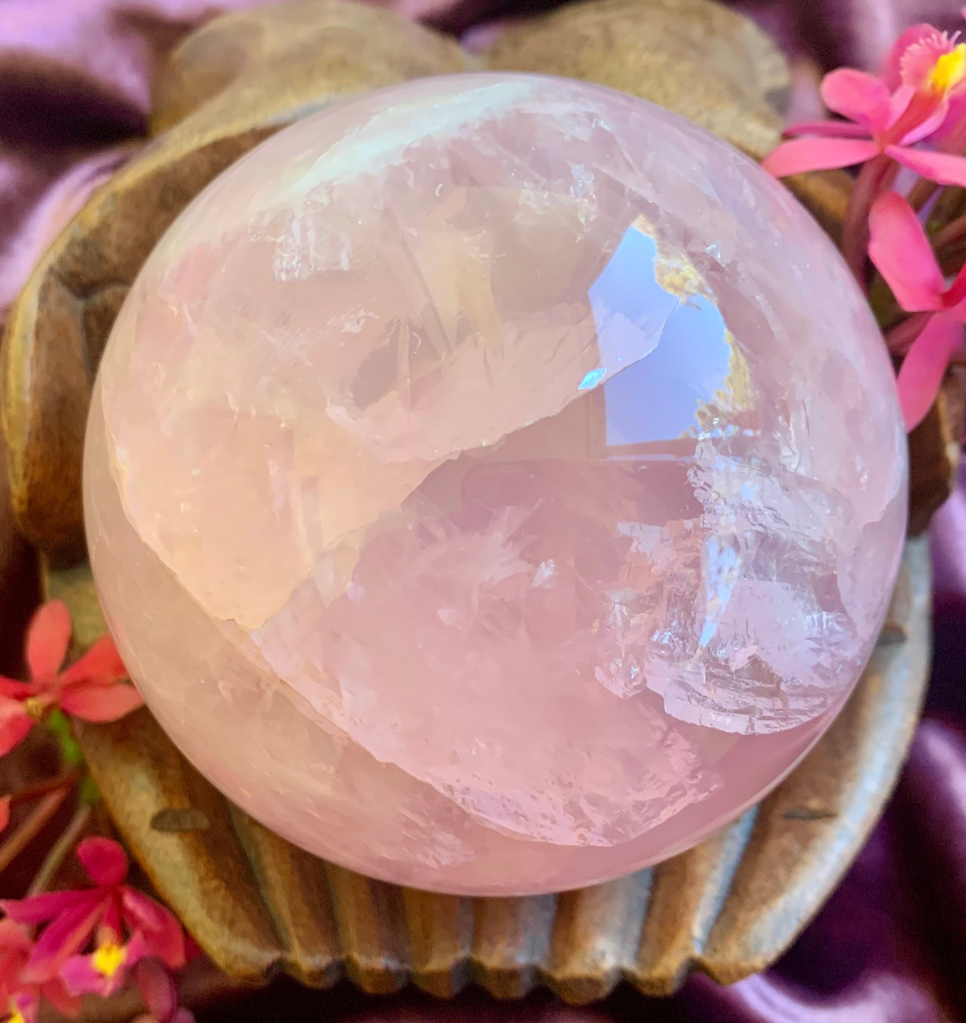 Rose Quartz Crystal Sphere Carving