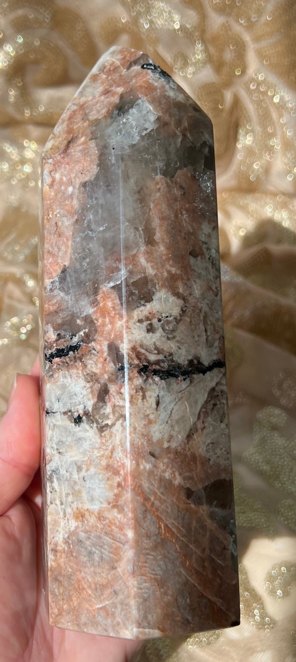 Quality Peach Moonstone Black Tourmaline Crystal Generator