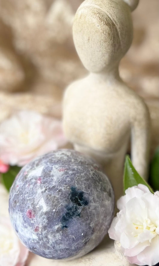 Lepidolite Pink Blue Tourmaline Crystal Sphere Carving