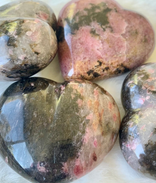 Rhodonite Crystal Heart Shaped Carvings