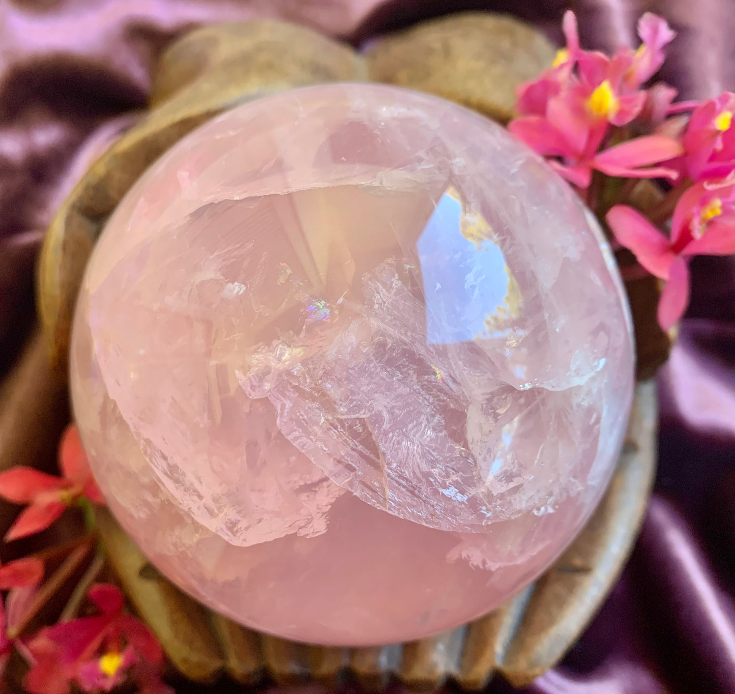 Rose Quartz Crystal Sphere Carving