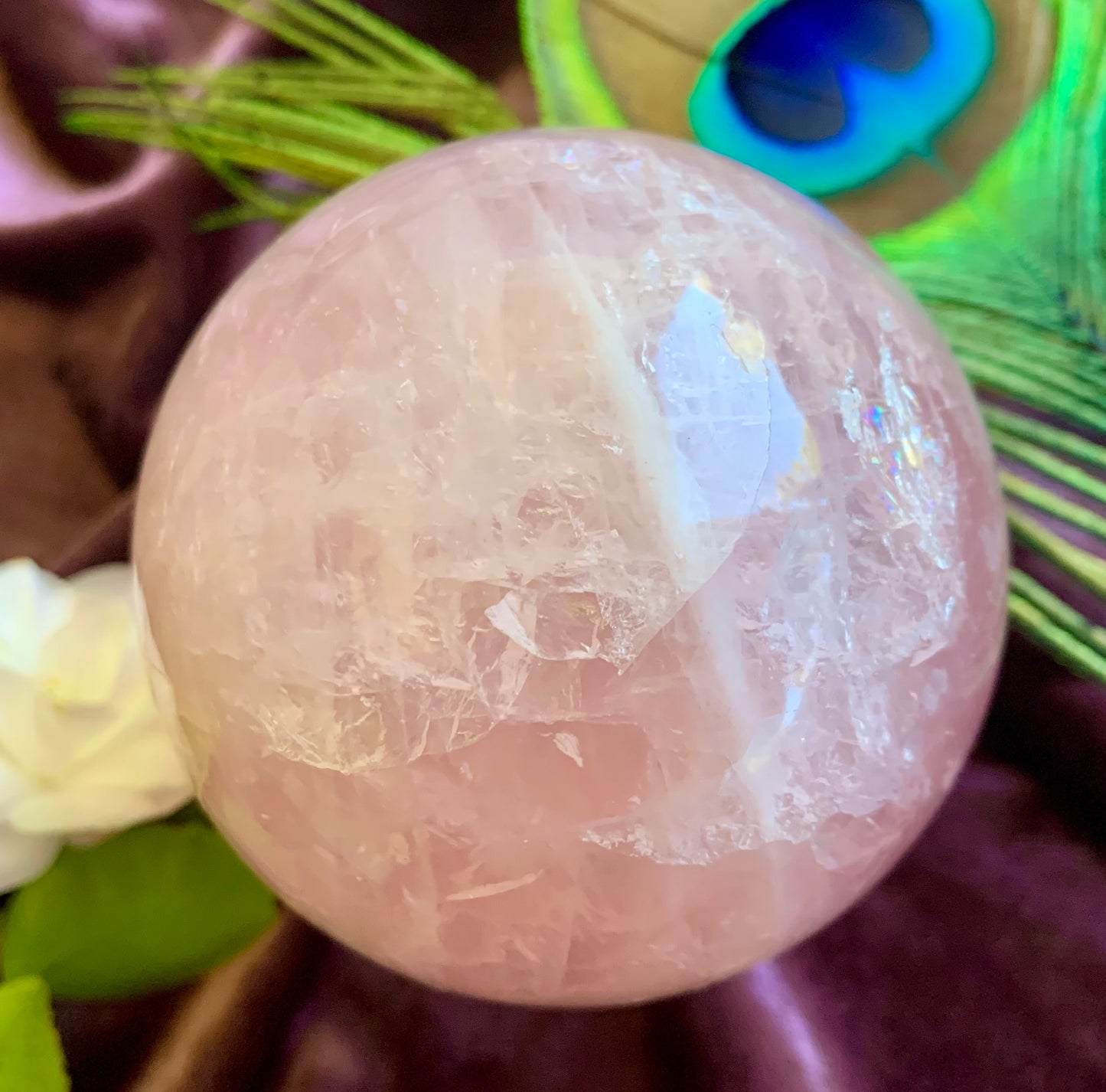 Rose Quartz Crystal Sphere Carving