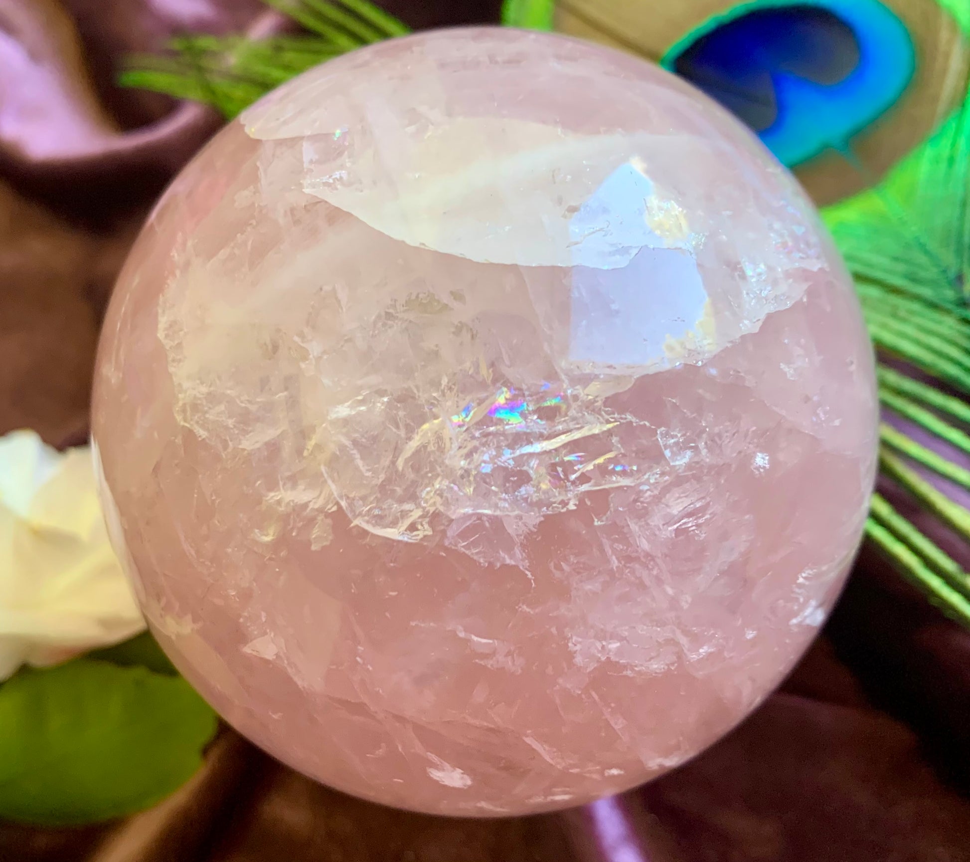 Rose Quartz Crystal Sphere Carving